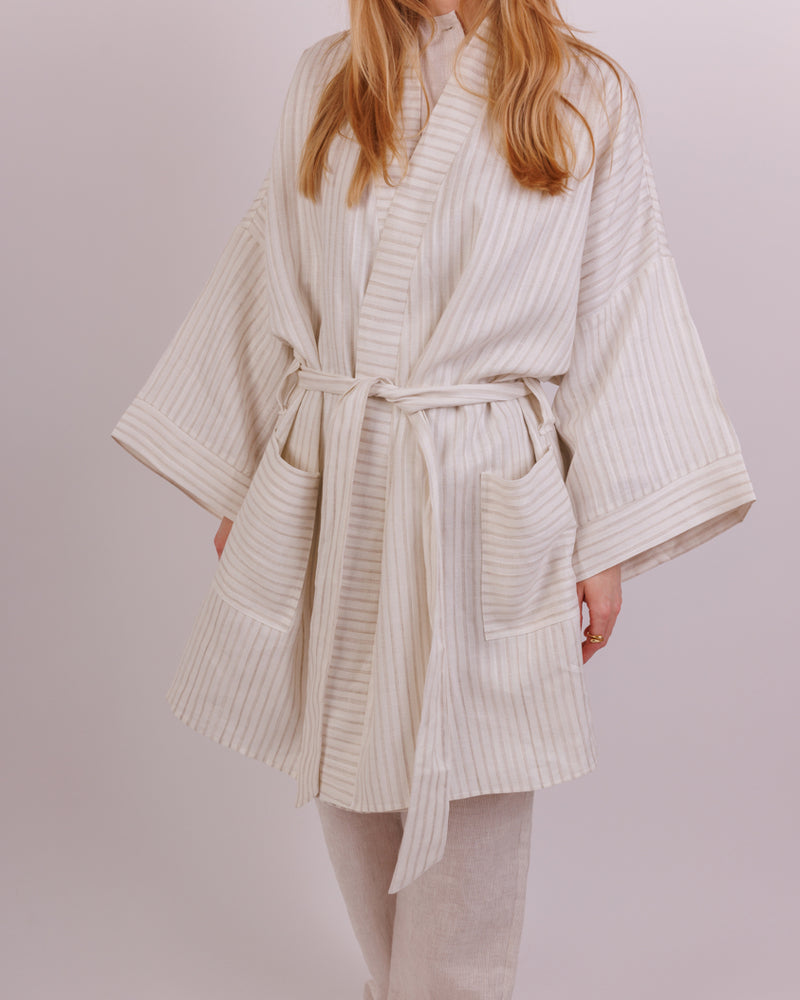 Dlouhé lněné kimono FULL MOON - STRIPES