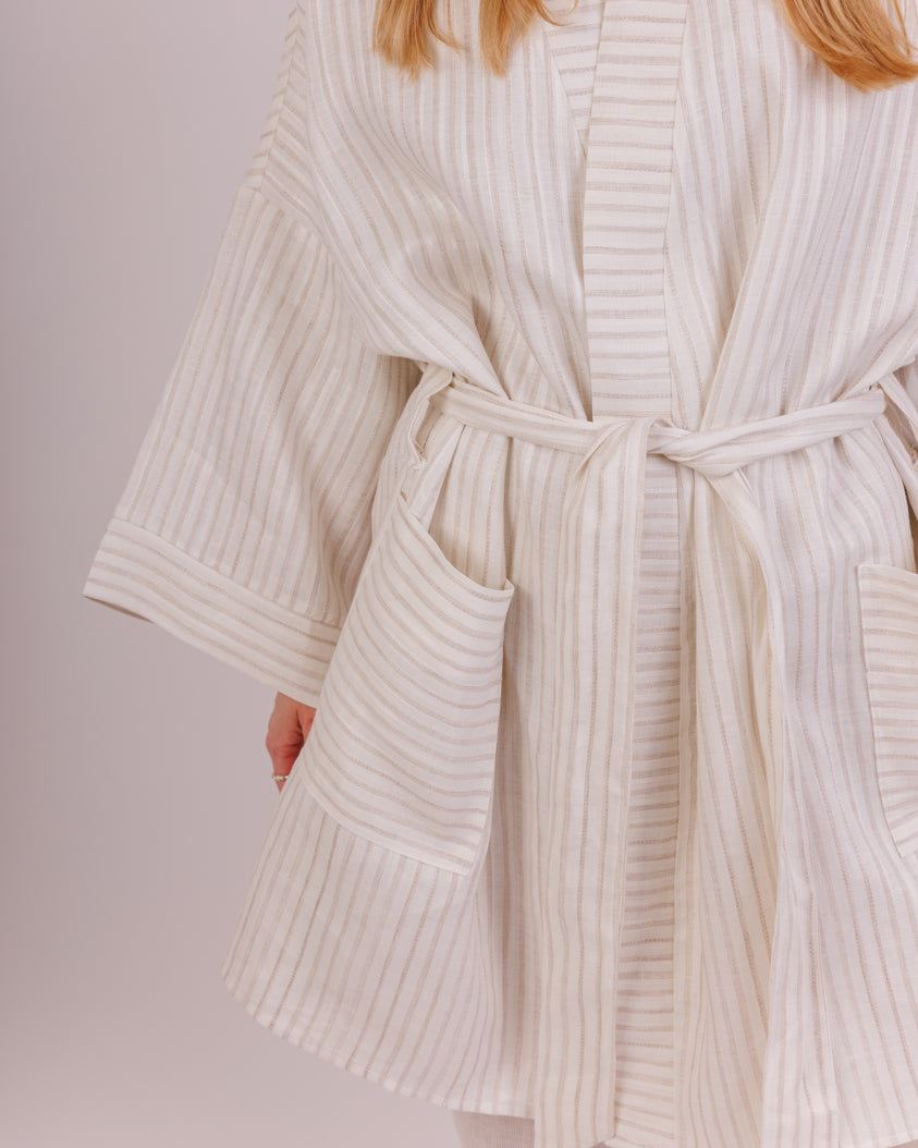 Dlouhé lněné kimono FULL MOON - STRIPES
